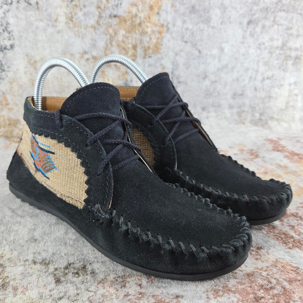 Minnetonka El Paso Ankle Boots Womens‎ 5.5 Black Leather Moccasin Booties